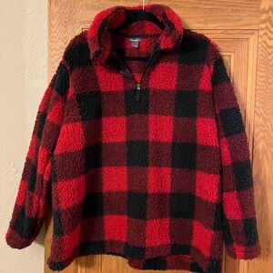 Eddie Bauer buffalo plaid fleece quarter zip pullover sweater